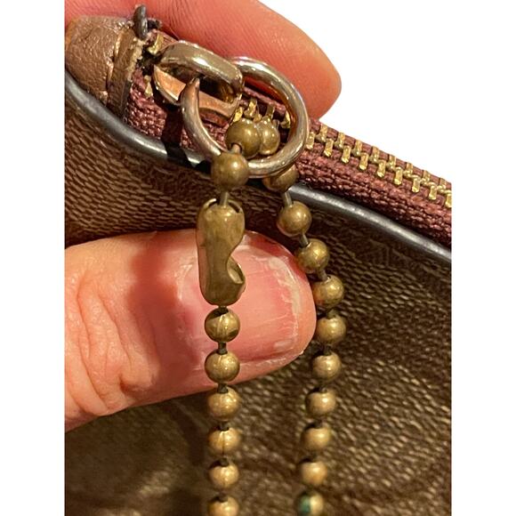 Coach Large Corner Zip Wristlet / Wallet Signature Canvas CS438 IM/Khaki Saddle - Picture 8 of 14